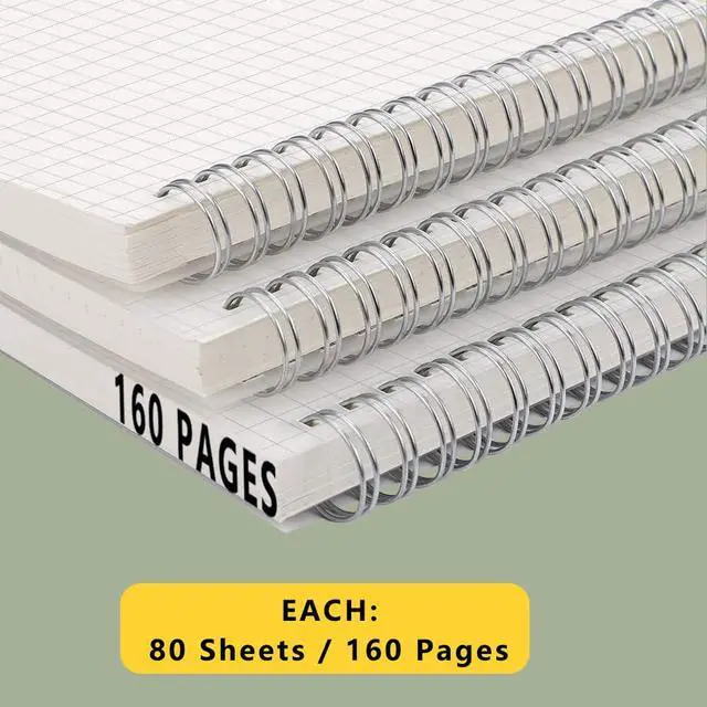 Alt view image 6 of 7 - Graph Paper Spiral Notebook 8.5 x 11 Inches 240 Pages, A4 Grid Journal with 120gsm Thick Graphing Paper, Large Math Notebook 1/5 Inch Squares with Water-proof PVC Cover (3 Pack, A4)