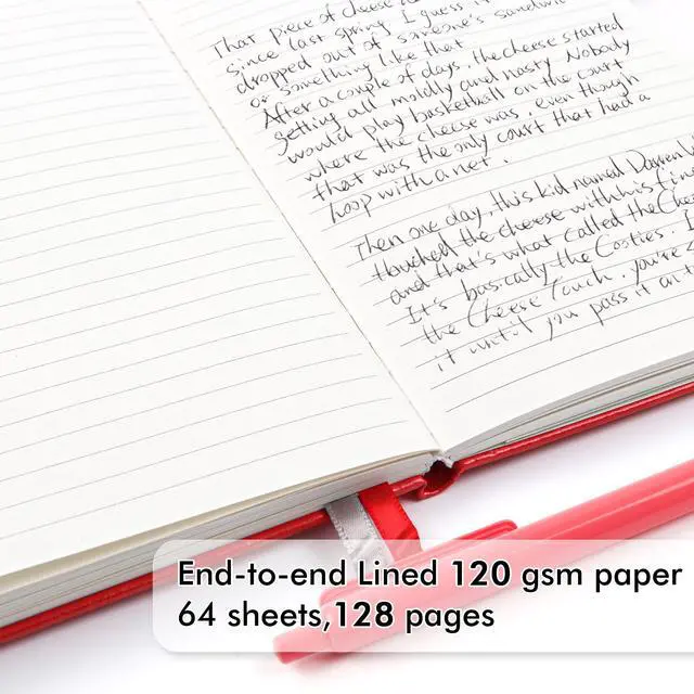 Alt view image 3 of 7 - 5 Pack Journal Notebook Bulk for School, Feela Hardcover Business Notebooks Classic Ruled Lined Journals with Pen Holder for Work Note Taking, with 5 Black Pens, 120 GSM, 5.1x8.3, A5, Red