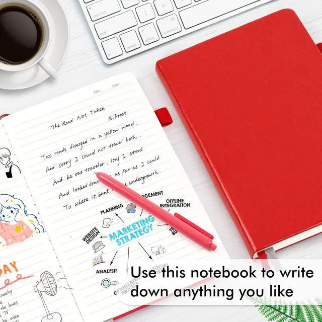 Alt view image 4 of 7 - 5 Pack Journal Notebook Bulk for School, Feela Hardcover Business Notebooks Classic Ruled Lined Journals with Pen Holder for Work Note Taking, with 5 Black Pens, 120 GSM, 5.1x8.3, A5, Red