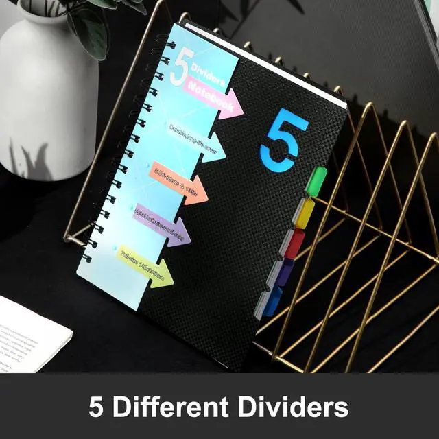 Alt view image 3 of 7 - 2 Pack 5 Subject Notebook with Dividers 220 Pages Spiral Notebooks with Tabs 6x8 A5 Spiral Bound Journal for Note Taking Work School Supplies, Wide Ruled, Black