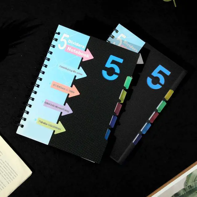 Alt view image 2 of 7 - 2 Pack 5 Subject Notebook with Dividers 220 Pages Spiral Notebooks with Tabs 6x8 A5 Spiral Bound Journal for Note Taking Work School Supplies, Wide Ruled, Black
