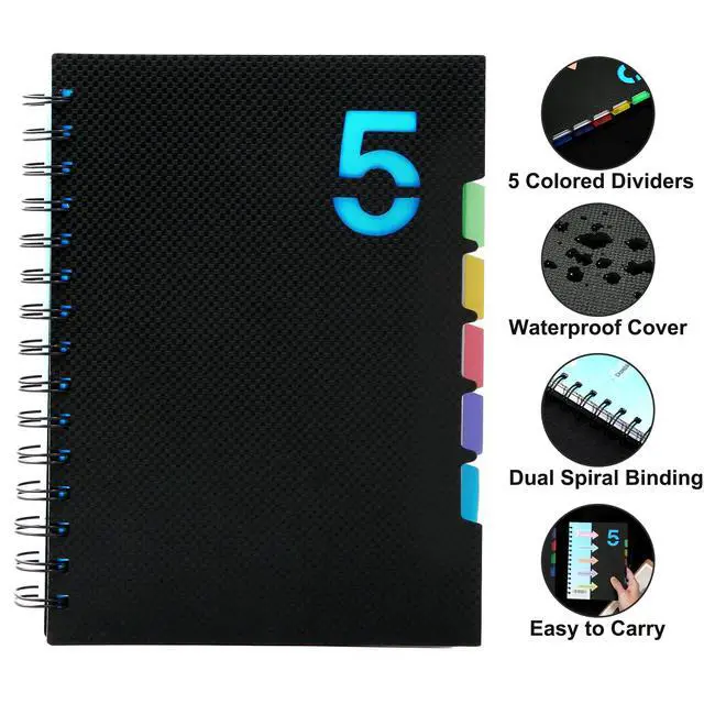 Alt view image 7 of 7 - 2 Pack 5 Subject Notebook with Dividers 220 Pages Spiral Notebooks with Tabs 6x8 A5 Spiral Bound Journal for Note Taking Work School Supplies, Wide Ruled, Black