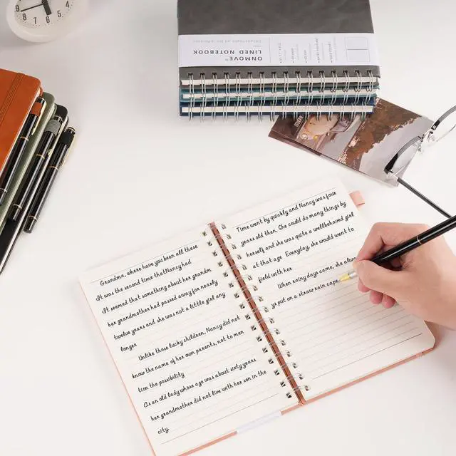 Alt view image 5 of 6 - Spiral Notebooks Journal for Women Men 5 Pack Bulk Leather Hardcover with Pen Holder A5 160 Pages 100 GSM Thick Paper for Work School (Black)