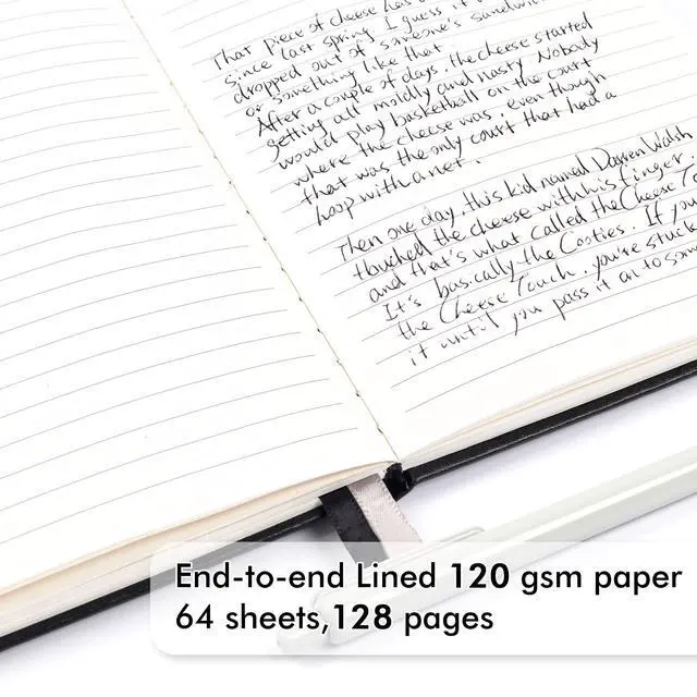 Alt view image 3 of 7 - 3 Pack Notebooks Journals Bulk with 3 Black Pens, A5 Hardcover Notebook Classic Ruled Lined Journal Set with Pen Holder for Work Business Journaling Note Taking, 120 GSM, 5.1x8.3, Black