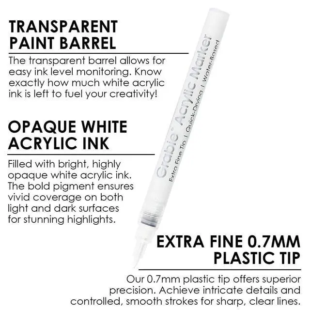 Alt view image 2 of 7 - 6 White Acrylic Paint Markers, 0.7mm Extra Fine Tip Acrylic Paint Pens for Drawing, Coloring Books for Adults