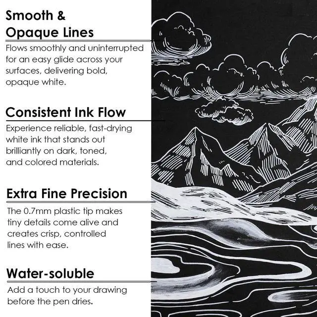 Alt view image 4 of 7 - 6 White Acrylic Paint Markers, 0.7mm Extra Fine Tip Acrylic Paint Pens for Drawing, Coloring Books for Adults