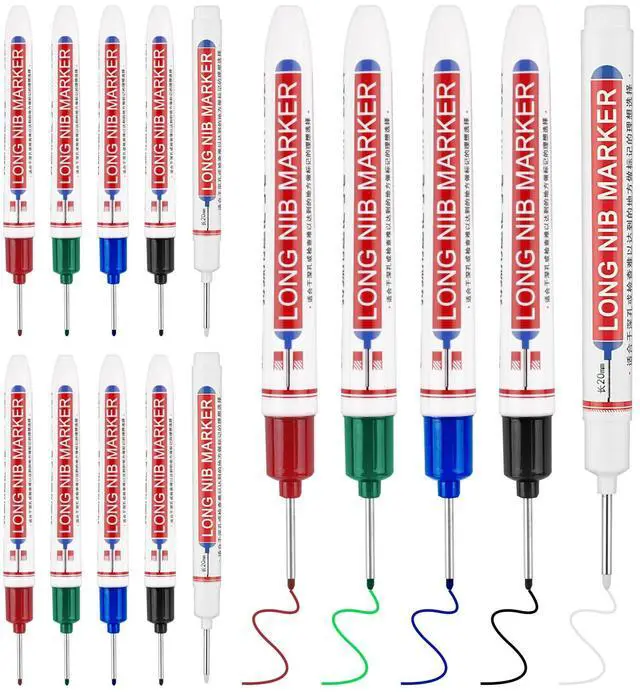 Main image of 15 Pcs Long Nib Marker, 20 mm Long Head Deep Hole Marker Pens, Fine Nose Tip Deep Reach Permanent Paint Markers for Metal, Marking Pen for Drilling, Carpenter, Woodworking, Construction (Colorful)