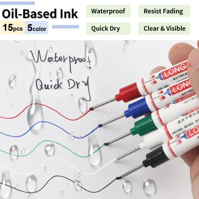 Alt view image 3 of 7 - 15 Pcs Long Nib Marker, 20 mm Long Head Deep Hole Marker Pens, Fine Nose Tip Deep Reach Permanent Paint Markers for Metal, Marking Pen for Drilling, Carpenter, Woodworking, Construction (Colorful)