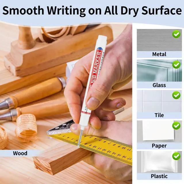 Alt view image 5 of 7 - 15 Pcs Long Nib Marker, 20 mm Long Head Deep Hole Marker Pens, Fine Nose Tip Deep Reach Permanent Paint Markers for Metal, Marking Pen for Drilling, Carpenter, Woodworking, Construction (Colorful)