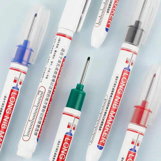Alt view image 6 of 7 - 15 Pcs Long Nib Marker, 20 mm Long Head Deep Hole Marker Pens, Fine Nose Tip Deep Reach Permanent Paint Markers for Metal, Marking Pen for Drilling, Carpenter, Woodworking, Construction (Colorful)