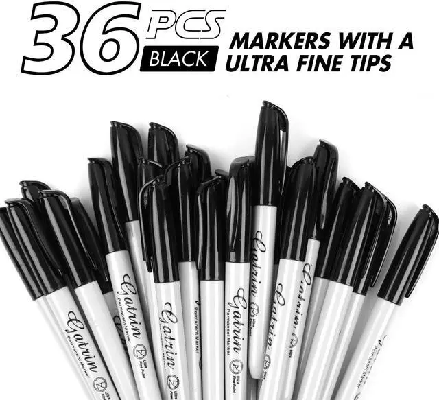 Alt view image 2 of 7 - Ultra Fine Point Black Permanent Markers, 36 Pack Ultra Fine Point Black Permanent Marker set, Works on paper, Plastic, Stone, Glass, Metal