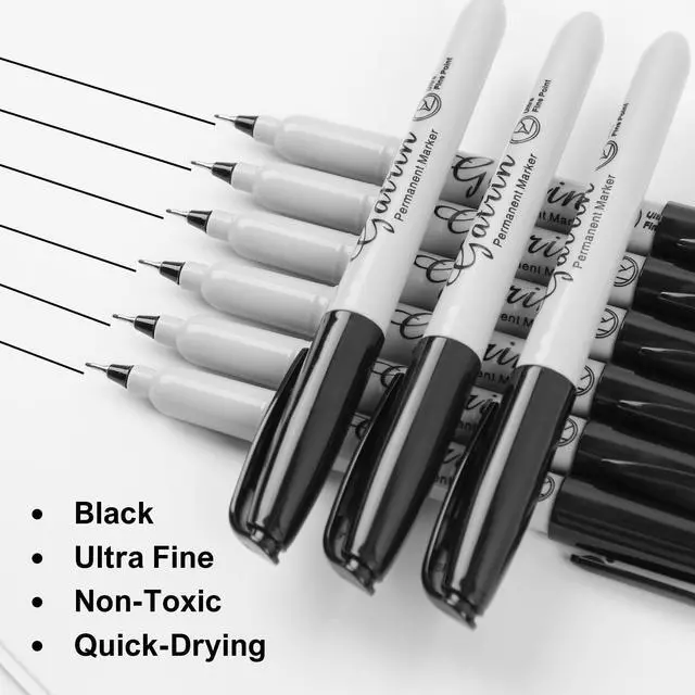 Alt view image 3 of 7 - Ultra Fine Point Black Permanent Markers, 36 Pack Ultra Fine Point Black Permanent Marker set, Works on paper, Plastic, Stone, Glass, Metal