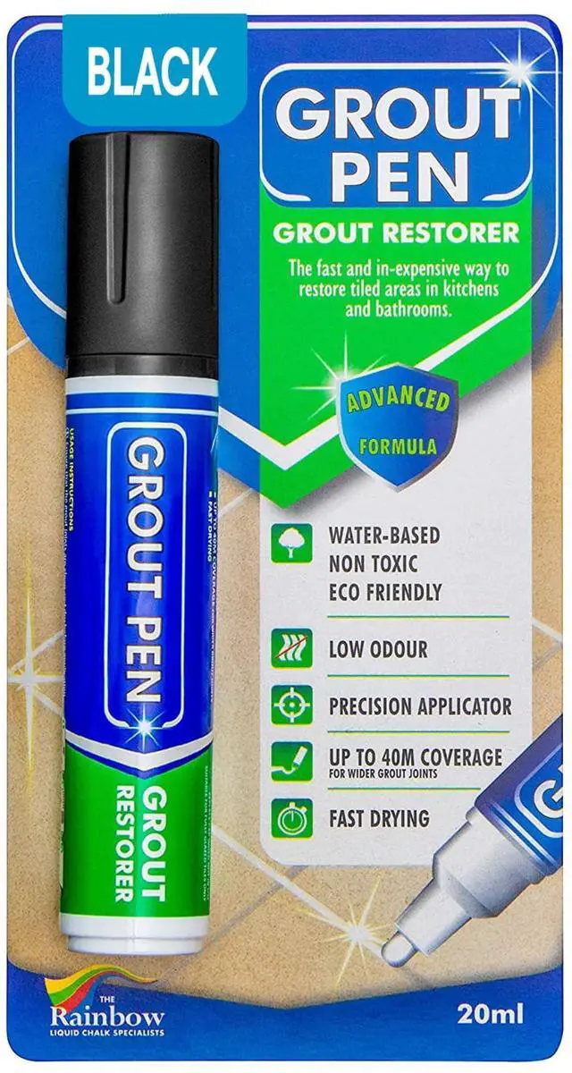 Main image of Grout Pen Black Tile Paint Marker: Waterproof Grout Paint, Tile Grout Colorant and Sealer Pen - Black, Wide 15mm Tip (20mL)