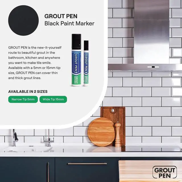 Alt view image 7 of 7 - Grout Pen Black Tile Paint Marker: Waterproof Grout Paint, Tile Grout Colorant and Sealer Pen - Black, Wide 15mm Tip (20mL)