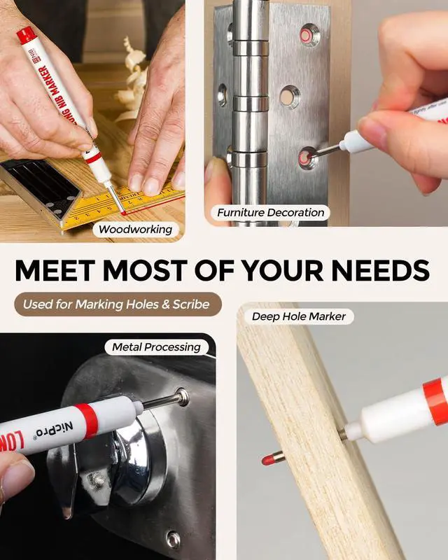 Alt view image 6 of 6 - 6 PCS Long Nib Marker Pens, 20mm Deep Hole Marker, Quick Dry & Waterproof Construction Markers, Long Head Markers for Metal, Steel, Tile, Glass, Carpenter Marking Pen for Woodworking (Colorful)