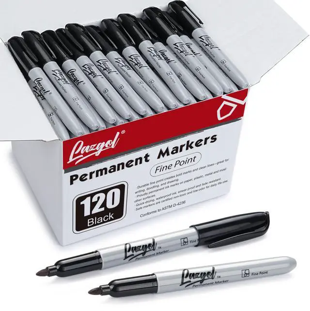 Main image of Permanent Markers Bulk, 120 Pack Fine Tip Black Permanent Markers, Waterproof Markers, Premium Smear Proof Pens, Quick Drying, Office Supplies for School, Office, Home