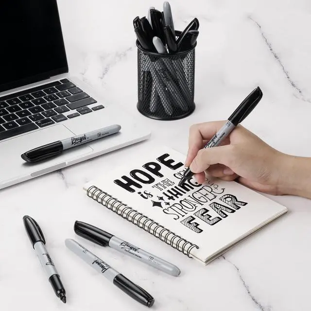 Alt view image 5 of 6 - Permanent Markers Bulk, 32 Pack Black Permanent Marker Set, Fine Tip, Waterproof Markers, Premium Smear Proof Pens, Waterproof, Quick Drying, Office Supplies for School, Office, Home