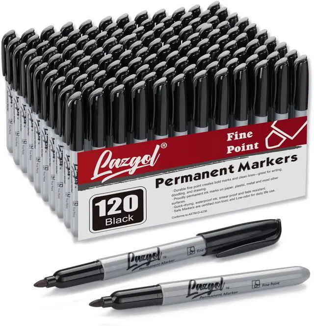 Alt view image 7 of 7 - Permanent Markers Bulk, 120 Pack Fine Tip Black Permanent Markers, Waterproof Markers, Premium Smear Proof Pens, Quick Drying, Office Supplies for School, Office, Home