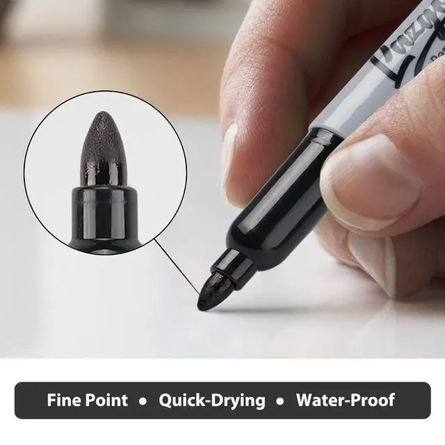 Alt view image 3 of 6 - Permanent Markers Bulk, 32 Pack Black Permanent Marker Set, Fine Tip, Waterproof Markers, Premium Smear Proof Pens, Waterproof, Quick Drying, Office Supplies for School, Office, Home