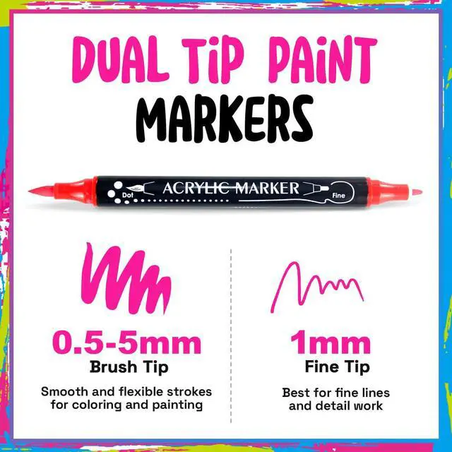 Alt view image 2 of 6 - 30 Colors Dual Tip Acrylic Paint Markers,Fine Tip and Brush Tip Permanent Acrylic Paint Pens For Rock Painting, Canvas, Wood, Glass, Ceramic, Fabric, Plastic, Egg, Scrapbook,Art Painting Supplies Kit