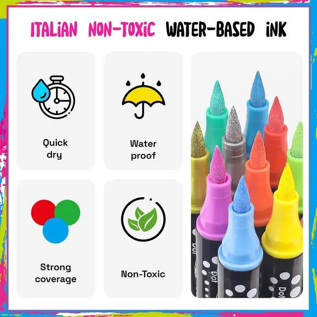 Alt view image 3 of 6 - 30 Colors Dual Tip Acrylic Paint Markers,Fine Tip and Brush Tip Permanent Acrylic Paint Pens For Rock Painting, Canvas, Wood, Glass, Ceramic, Fabric, Plastic, Egg, Scrapbook,Art Painting Supplies Kit