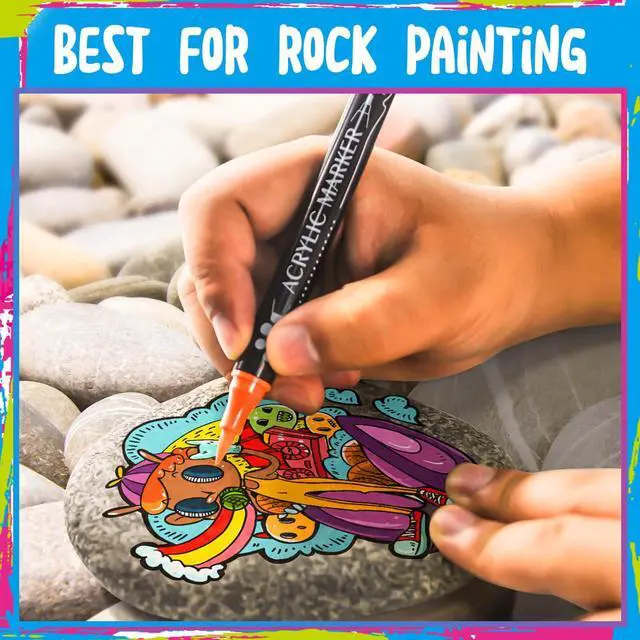 Alt view image 4 of 6 - 30 Colors Dual Tip Acrylic Paint Markers,Fine Tip and Brush Tip Permanent Acrylic Paint Pens For Rock Painting, Canvas, Wood, Glass, Ceramic, Fabric, Plastic, Egg, Scrapbook,Art Painting Supplies Kit