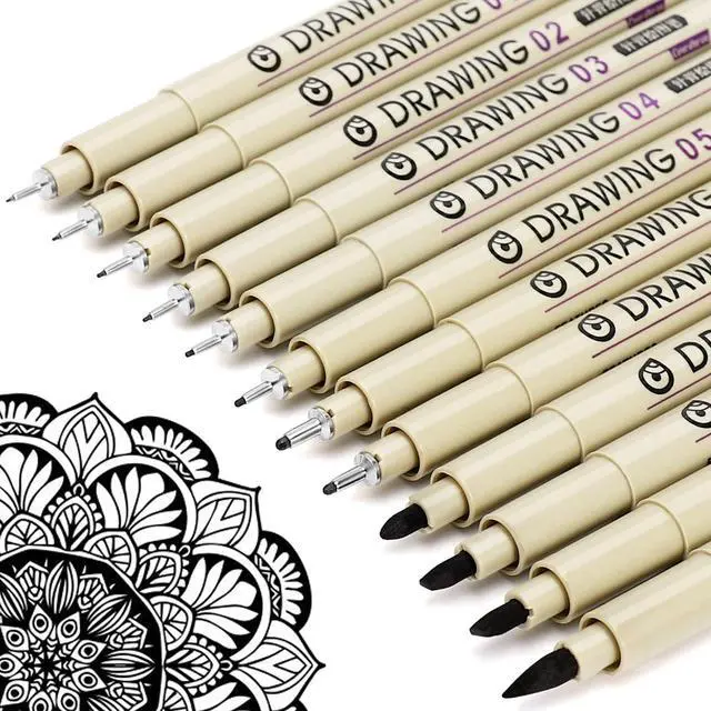 Main image of Micro Fineliner Drawing Art Pens: 12 Black Fine Line Waterproof Ink Set Artist Supplies Archival Inking Markers Liner Sketch Outline Anime Gifts Manga Sketching Watercolor Zentangle Kit Stuff