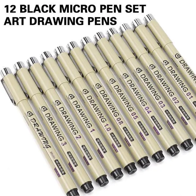 Alt view image 3 of 7 - Micro Fineliner Drawing Art Pens: 12 Black Fine Line Waterproof Ink Set Artist Supplies Archival Inking Markers Liner Sketch Outline Anime Gifts Manga Sketching Watercolor Zentangle Kit Stuff