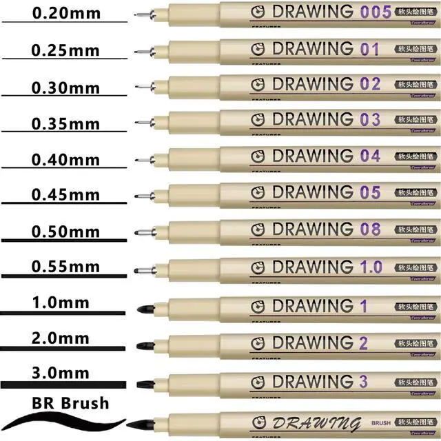 Alt view image 2 of 7 - Micro Fineliner Drawing Art Pens: 12 Black Fine Line Waterproof Ink Set Artist Supplies Archival Inking Markers Liner Sketch Outline Anime Gifts Manga Sketching Watercolor Zentangle Kit Stuff