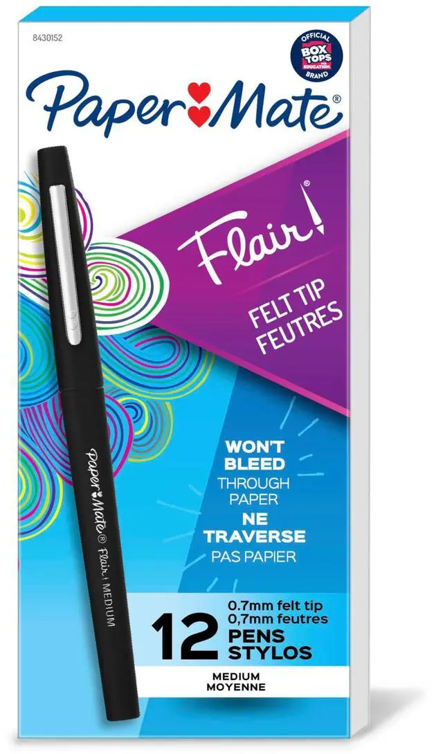 Main image of Flair Felt Tip Pens, Medium Point (0.7mm), Black, 12 Count - Teacher Supplies, Journaling, Note-Taking, Writing