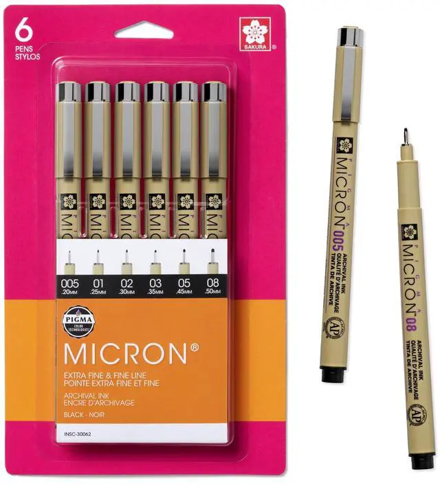 Main image of Pigma Micron Fineliner Pens - Archival Black Ink Pens - Pens for Writing, Drawing, or Journaling - Assorted Point Sizes - 6 Pack