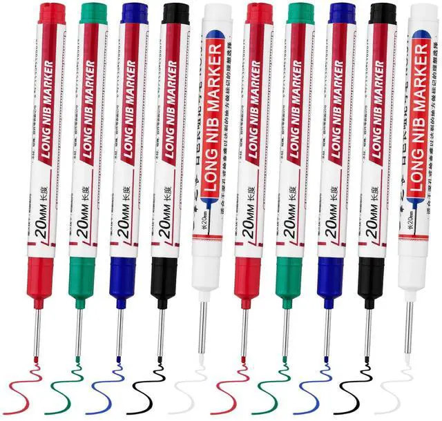 Main image of LYXMYGS 10 PCS Long Head Deep Hole Marker Pens,20mm Long Nib Marker, Longs Nose Markers, Waterproof Construction Markers Marking Tool,Permanent Markers Carpenter Ink marker Pens,Metal marking Pens