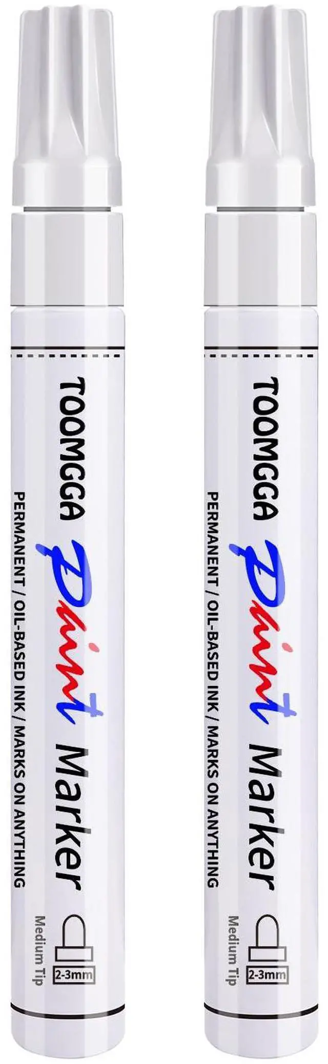 Main image of White Paint Pens Permanent Paint Markers - 2 Pack Oil Based Marking Pens, Medium Point, Quick Drying and Waterproof Pens for Rock Painting Car Tyre Metal, Plastic, Canvas, Wood, Glass