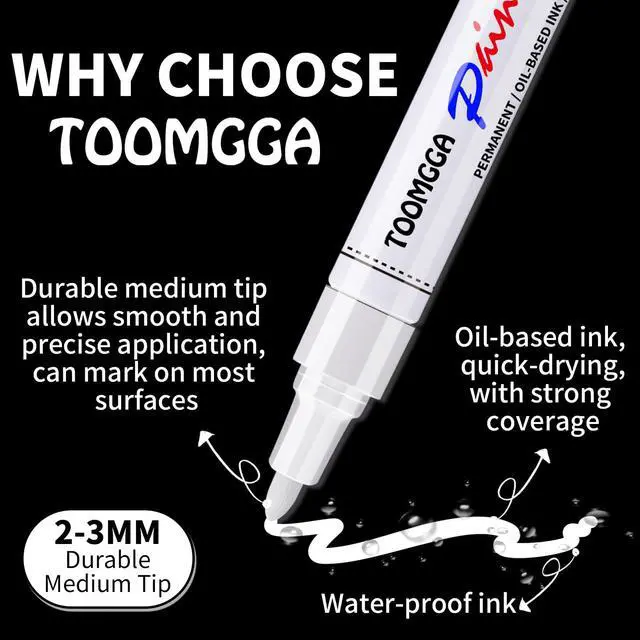 Alt view image 3 of 7 - White Paint Pens Permanent Paint Markers - 2 Pack Oil Based Marking Pens, Medium Point, Quick Drying and Waterproof Pens for Rock Painting Car Tyre Metal, Plastic, Canvas, Wood, Glass