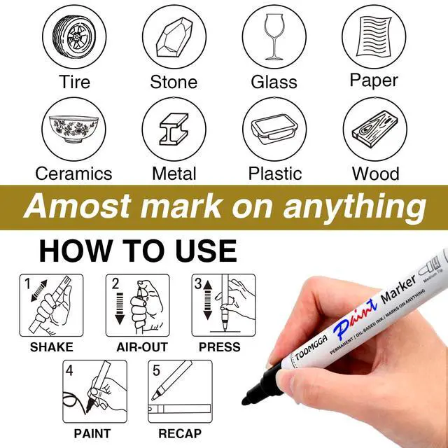 Alt view image 5 of 7 - White Paint Pens Permanent Paint Markers - 2 Pack Oil Based Marking Pens, Medium Point, Quick Drying and Waterproof Pens for Rock Painting Car Tyre Metal, Plastic, Canvas, Wood, Glass
