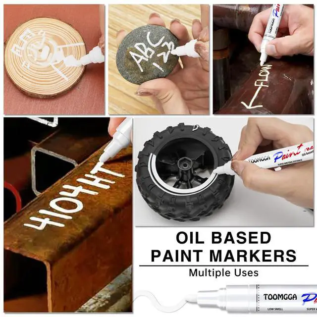 Alt view image 4 of 7 - White Paint Pens Permanent Paint Markers - 2 Pack Oil Based Marking Pens, Medium Point, Quick Drying and Waterproof Pens for Rock Painting Car Tyre Metal, Plastic, Canvas, Wood, Glass