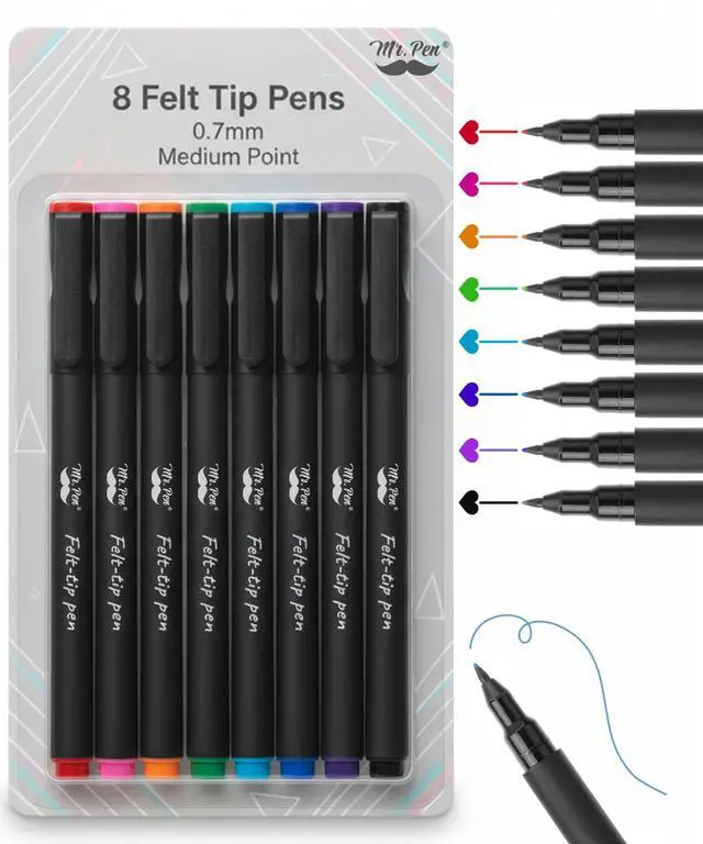Main image of Felt Tip Pens, 8 Pack, 0.7mm, Assorted Colors, Fast Dry