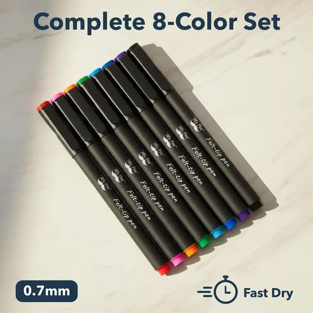 Alt view image 2 of 7 - Felt Tip Pens, 8 Pack, 0.7mm, Assorted Colors, Fast Dry