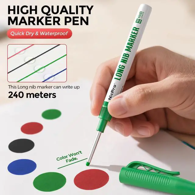 Alt view image 4 of 7 - 4 PCS Long Nib Marker Pens, 30mm Deep Hole Marker, Quick Dry & Waterproof Construction Markers, Long Head Markers for Metal, Steel, Tile, Glass, Carpenter Marking Pen for Woodworking (Colorful)