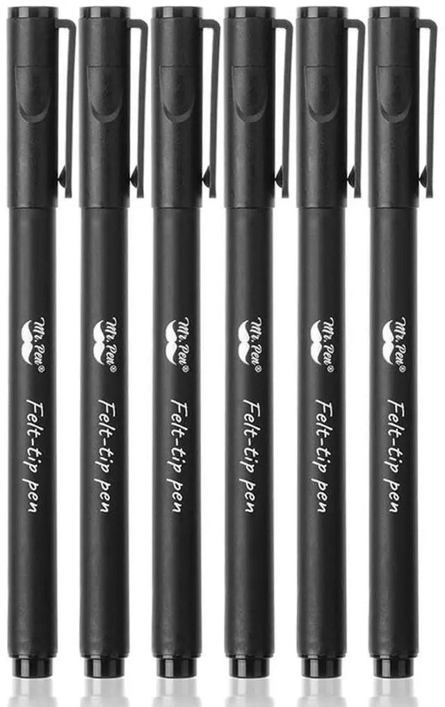 Main image of Mr. Pen- Black Felt Tip Pens, Fine Point, 6 Pack, Fast Drying, No Smear