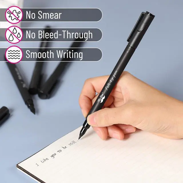 Alt view image 3 of 7 - Mr. Pen- Black Felt Tip Pens, Fine Point, 6 Pack, Fast Drying, No Smear