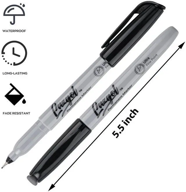 Alt view image 2 of 6 - Permanent Markers Bulk, Ultra Fine Point, 60 Pack Black 0.4 mm Permanent Marker set, Felt Tip Pens Works on Plastic, Wood, Stone, Metal and Glass for Doodling, Marking