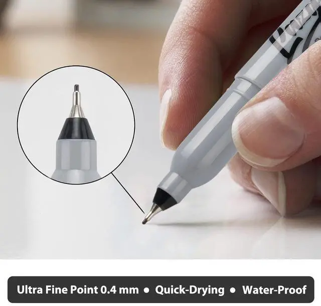 Alt view image 3 of 6 - Permanent Markers Bulk, Ultra Fine Point, 60 Pack Black 0.4 mm Permanent Marker set, Felt Tip Pens Works on Plastic, Wood, Stone, Metal and Glass for Doodling, Marking