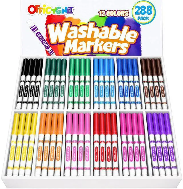 Main image of 288 Count Washable Markers Bulk, Coloring Markers for Kids, Thin Marker Bulk in 12 Assorted Colors, Fine Line Marker with Conical Tip,Back to School Supplies, Teacher Classroom Must Haves