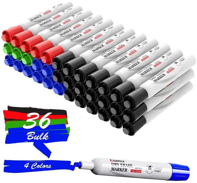 Main image of Low Odor Dry Erase Markers, Chisel Tip White Board Markers, 36 Count 4 Colors Markers for Classroom, Teachers, Office, School Supplies (20 Black)