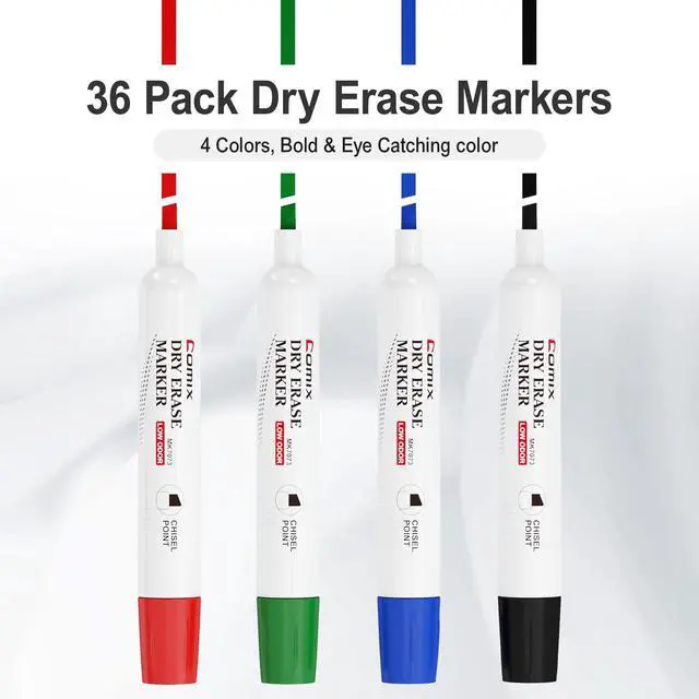 Alt view image 2 of 7 - Low Odor Dry Erase Markers, Chisel Tip White Board Markers, 36 Count 4 Colors Markers for Classroom, Teachers, Office, School Supplies (20 Black)