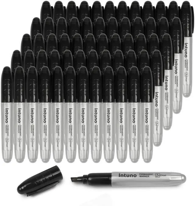 Main image of Jumo Permanent Markers, 60 Count Black, Chisel tip, Oil-Based Permanent Markers, Waterproof and Fade-Resistant, for Paper, Wood, Metal, Glass and More