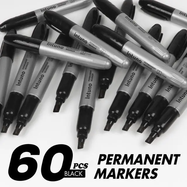 Alt view image 2 of 7 - Jumo Permanent Markers, 60 Count Black, Chisel tip, Oil-Based Permanent Markers, Waterproof and Fade-Resistant, for Paper, Wood, Metal, Glass and More