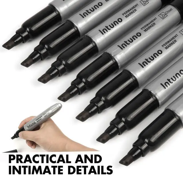 Alt view image 7 of 7 - Jumo Permanent Markers, 60 Count Black, Chisel tip, Oil-Based Permanent Markers, Waterproof and Fade-Resistant, for Paper, Wood, Metal, Glass and More