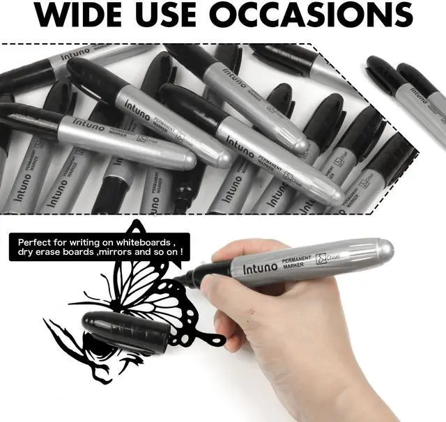 Alt view image 5 of 7 - Jumo Permanent Markers, 60 Count Black, Chisel tip, Oil-Based Permanent Markers, Waterproof and Fade-Resistant, for Paper, Wood, Metal, Glass and More